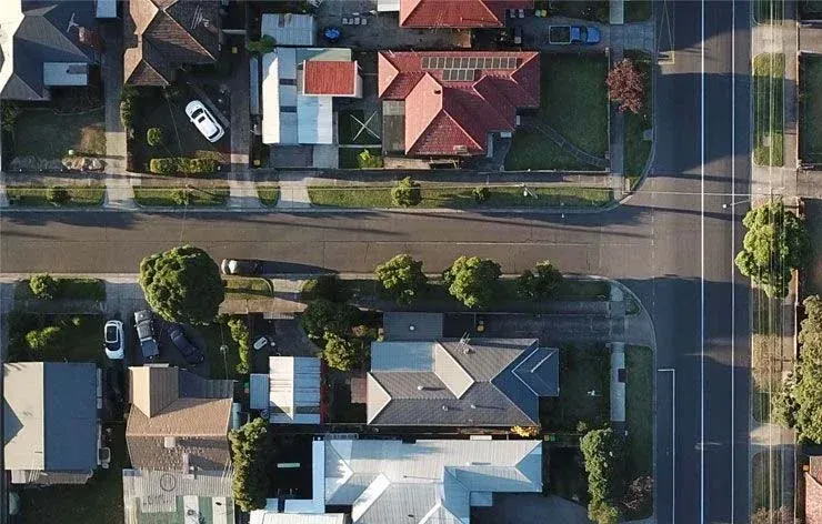 Aerial view of California neighborhood